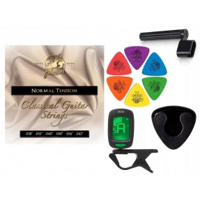 Struny Framus 49450 do gitary klasycznej w zestawie korbka + tuner + 6 kostek + pojemnik