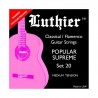 Struny Luthier LU20 do gitary klasycznej w zestawie korbka + tuner + 6 kostek + pojemnik