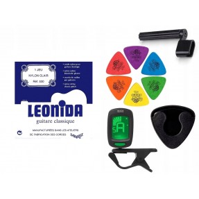 Struny Savarez SA 530 do gitary klasycznej w zestawie korbka + tuner + 6 kostek + pojemnik