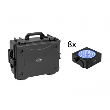 Eurolite zestaw oświetleniowy 8x AKKU IP Flat Light SMD BK + walizka transportowa