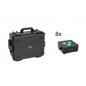 Eurolite zestaw oświetleniowy 8x AKKU IP Flat Light 3 BK + walizka transportowa