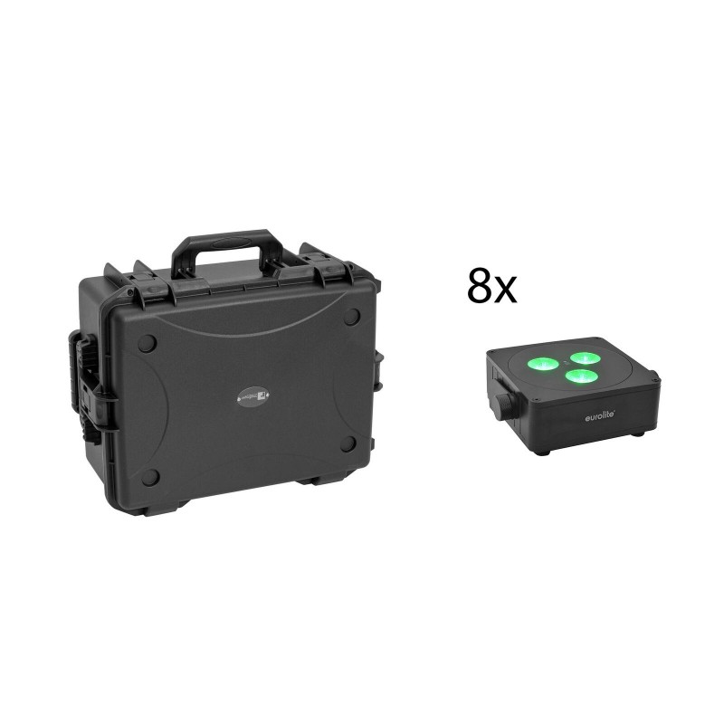 Eurolite zestaw oświetleniowy 8x AKKU IP Flat Light 3 BK + walizka transportowa