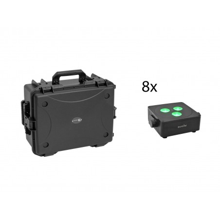 Eurolite zestaw oświetleniowy 8x AKKU IP Flat Light 3 BK + walizka transportowa