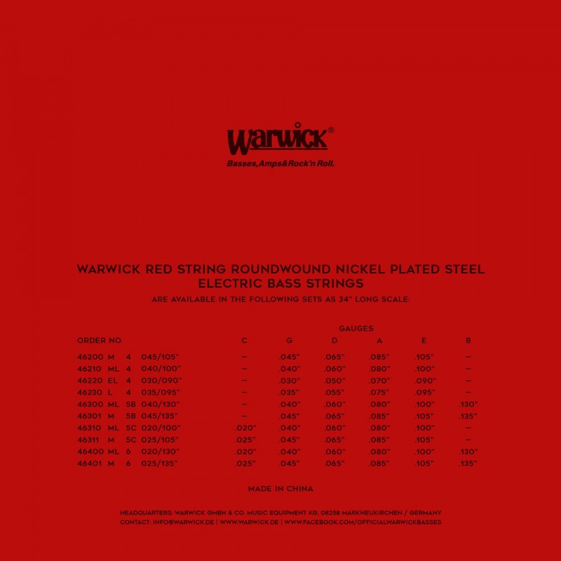 Warwick Red Strings Bass String Set, Nickel-Plated Steel - 4-String, Light, .035-.095 Struny do basu - 2 - Struny basowe - Warwi