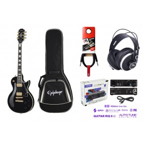 Gitara elektryczna Epiphone Les Paul Custom EB w zestawie z pokrowcem słuchawkami interfejsem i kablem - 1 - Zestawy gitarowe - 