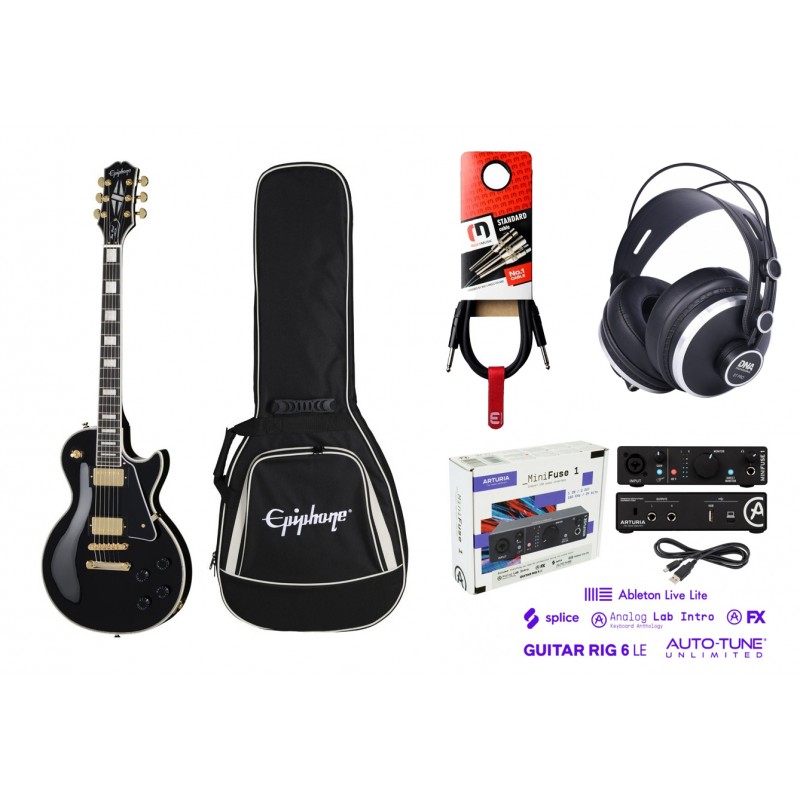Gitara elektryczna Epiphone Les Paul Custom EB w zestawie z pokrowcem słuchawkami interfejsem i kablem - 1 - Zestawy gitarowe - Gitara elektryczna Epiphone Les Paul Custom EB w zestawie z pokrowcem słuchawkami interfejsem i kablem - 1 - Zestawy gitarowe -