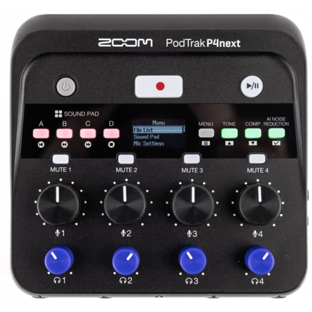 Zoom PodTrak P4next rejestrator do podcastów - 1 - Rejestratory - Rejestrator do podcastów Zoom PodTrak P4next oferuje 4 wejścia