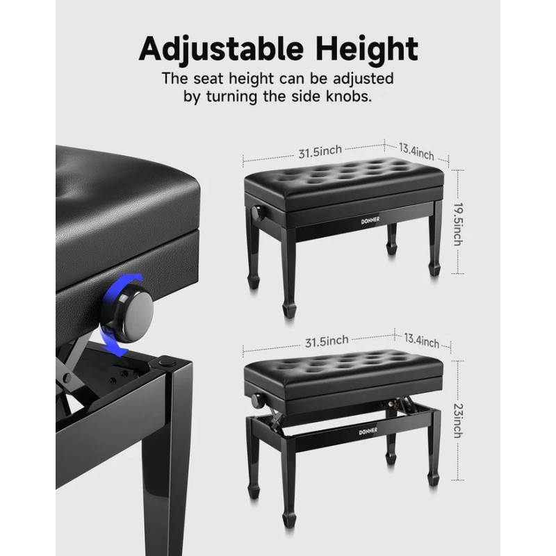 DONNER EC7164 Duet Adjustable Height Two Seater Ława do pianina na dwie osoby - 7 - Siedziska, Ławy - 