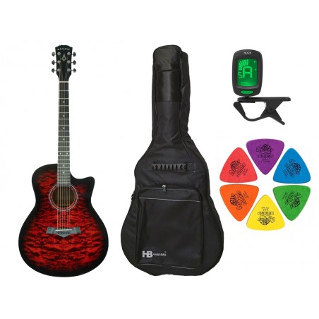Gitara akustyczna Arrow Dune Red + pokrowiec + tuner + kostki w zestawie