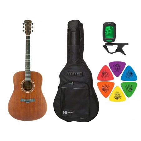 Gitara akustyczna Arrow Raw Mahogany + pokrowiec + tuner  + kostki w zestawie