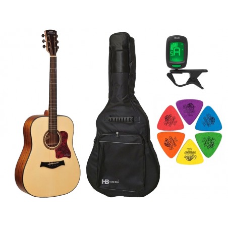 Gitara akustyczna Arsnova AN-700 + pokrowiec + tuner + kostki w zestawie