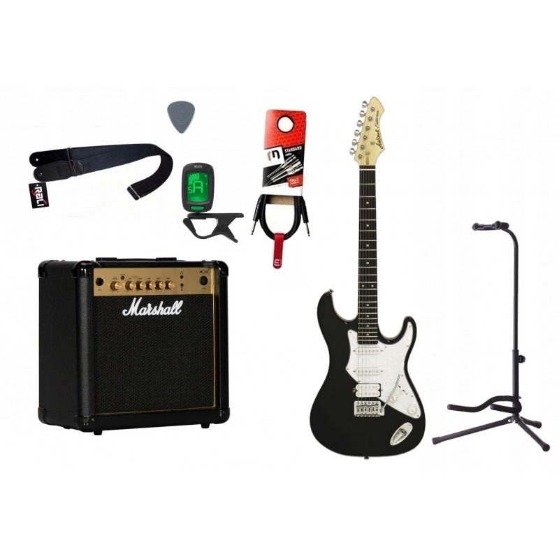 Gitara elektryczna Aria 714-STD BK + wzmacniacz 15W + kabel w zestawie
