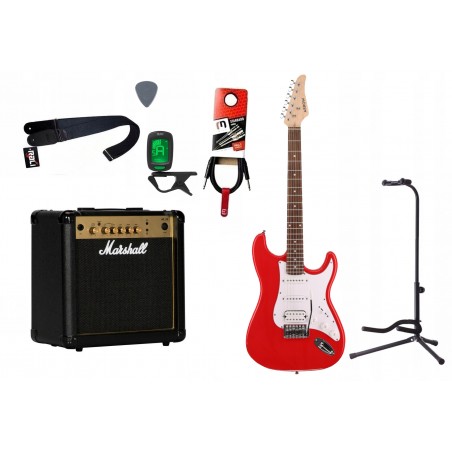 Gitara elektryczna Arrow ST211 Red + wzmacniacz 15W + kabel w zestawie