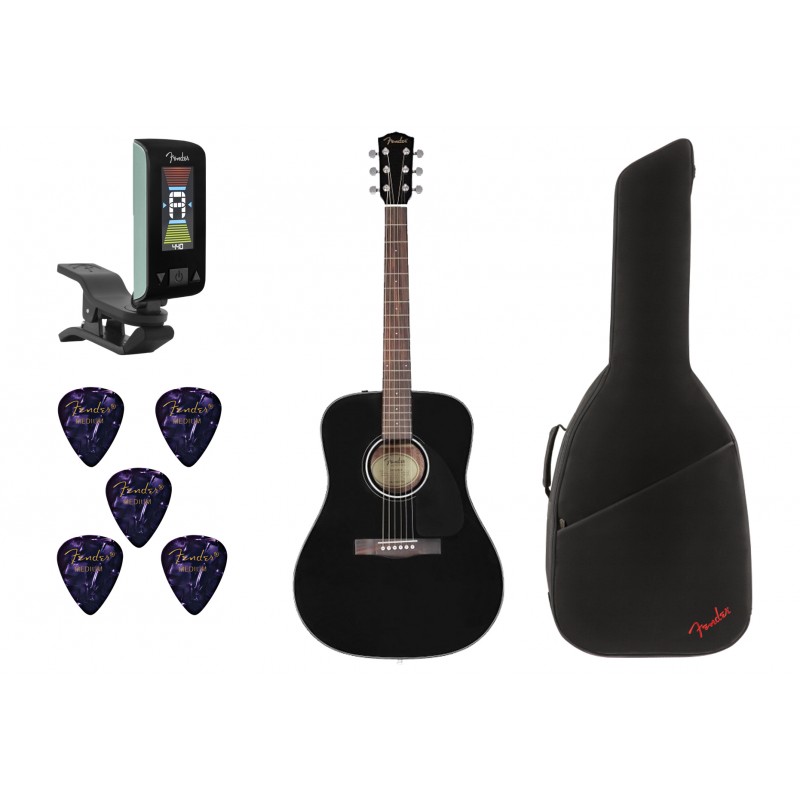 Gitara akustyczna Fender CD-60 Dread BK + pokrowiec + tuner + kostki w zestawie