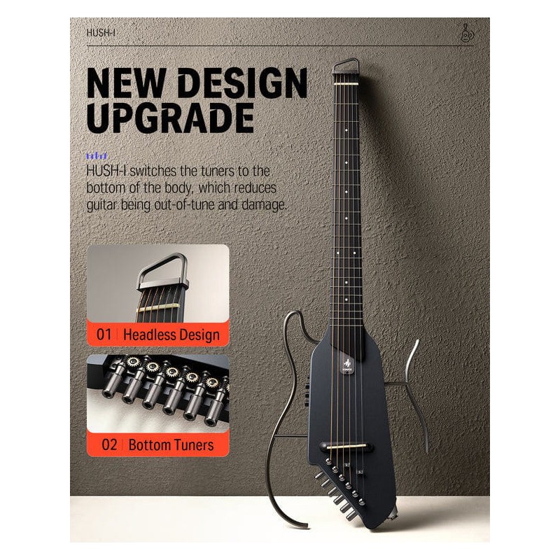 Donner HUSH-I Black Gitara elektroakustyczna EC1782 - 5 - Gitary e-akustyczne - 