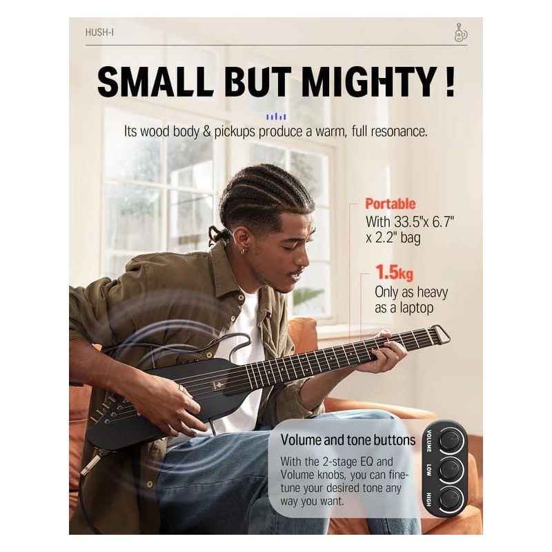 Donner HUSH-I Black Gitara elektroakustyczna EC1782 - 7 - Gitary e-akustyczne - 