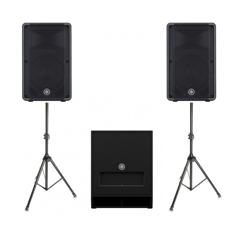 Zestaw nagłośnieniowy Yamaha, 2x kolumna DBR12, 1x subwoofer DXS15 mkII, 2x statyw, 2x kabel