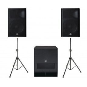 Zestaw nagłośnieniowy Yamaha, 2x kolumna DXR15mkII, 1x subwoofer DXS18 SUB, 2x statyw, 2x kabel