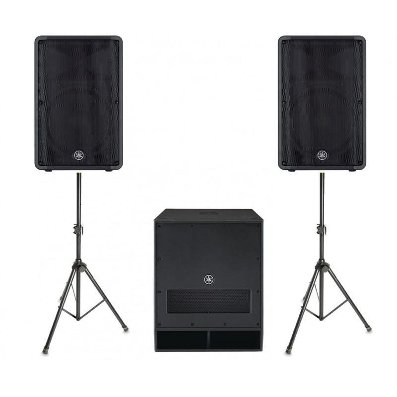 Zestaw nagłośnieniowy Yamaha, 2x kolumna DBR15, 1x subwoofer DXS18 SUB, 2x statyw, 2x kabel