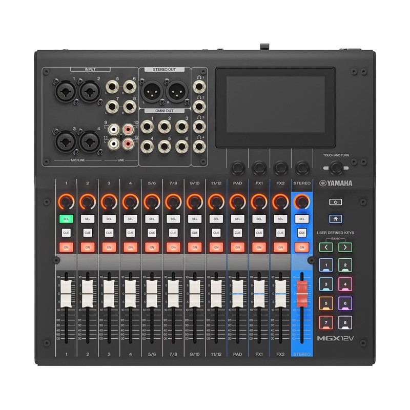 Yamaha MGX12V, black Mikser cyfrowy - 1 - Miksery cyfrowe - Yamaha MGX12V Black to 12-kanałowy mikser cyfrowy z fizycznymi suwak