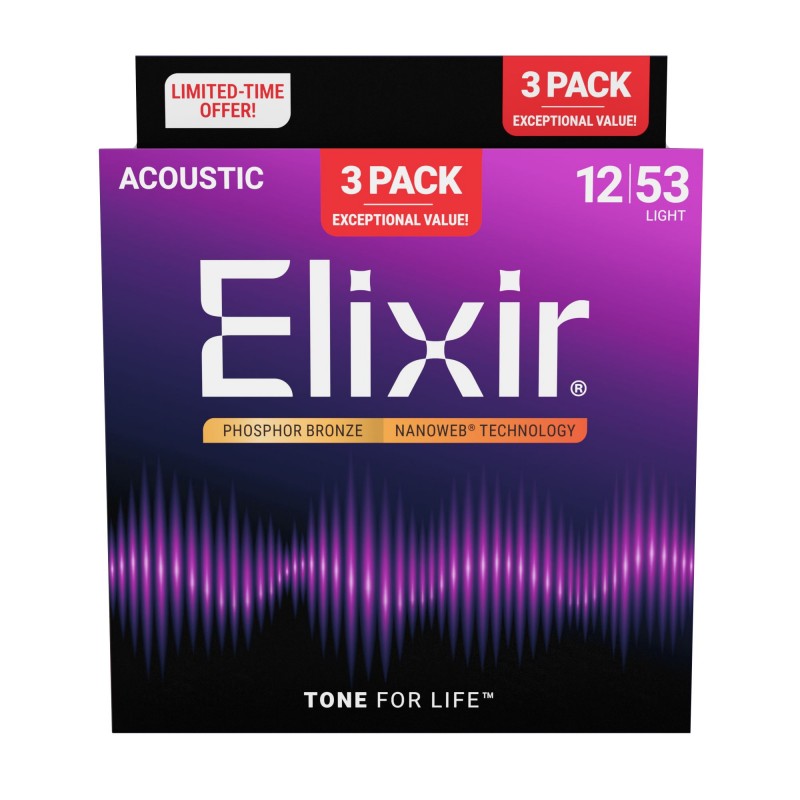 Elixir 16569 Acou Phos NW Lt – struny do gitary akustycznej 3-Pack - 1 - Struny gitarowe - Struny do gitary akustycznej 3-Pack E