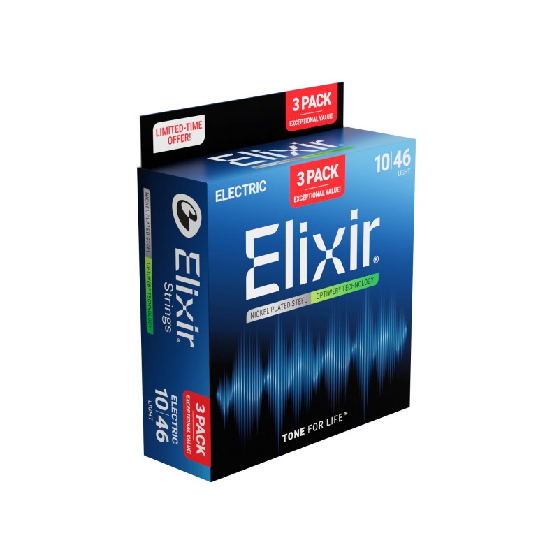 Elixir 16572 Elec Nckl OW Lt struny do gitary elektrycznej 3-pack 10-46 - 3 - Struny gitarowe - 