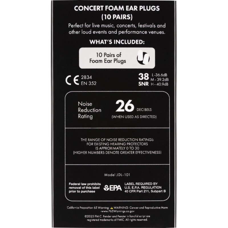 Fender Concert Foam Ear Plugs - Zatyczki do uszu (10 par)