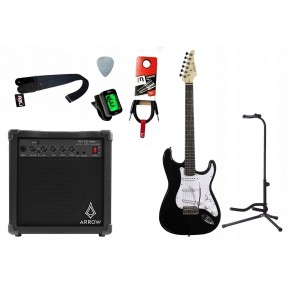 Gitara elektryczna Arrow ST 111 Deep Black + wzmacniacz 15W + kabel w zestawie