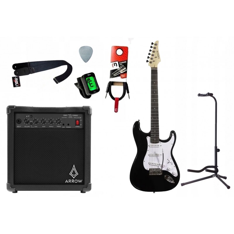 Gitara elektryczna Arrow ST 111 Deep Black + wzmacniacz 15W + kabel w zestawie