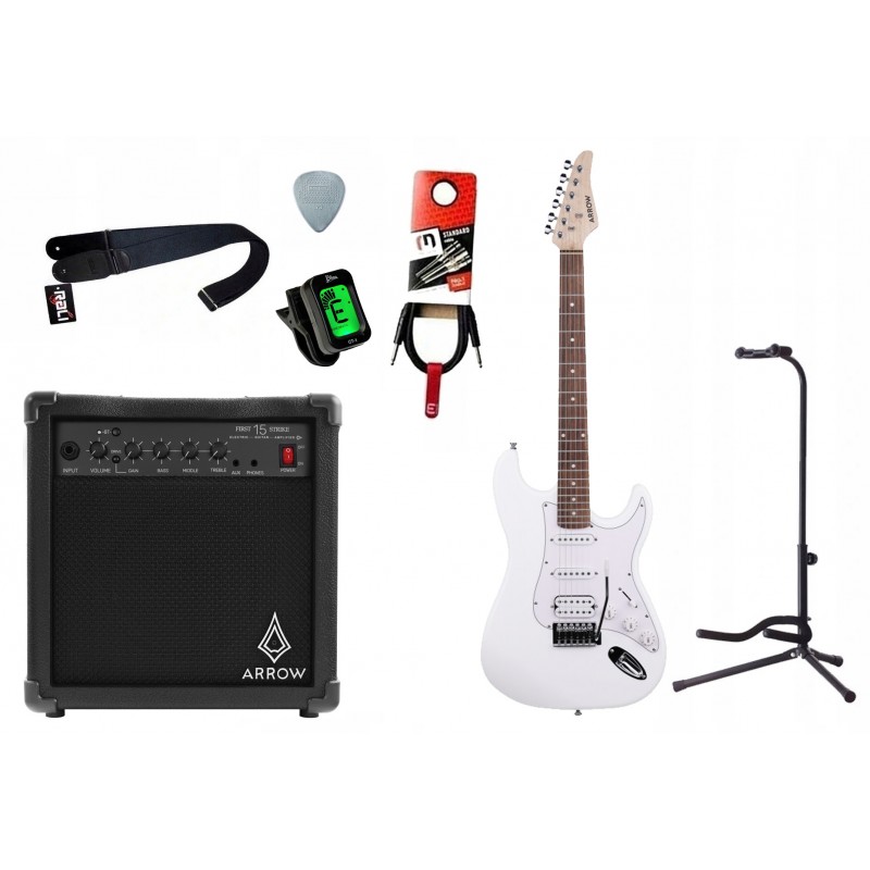 Gitara elektryczna Arrow ST 211 Snow White + wzmacniacz 15W + kabel w zestawie
