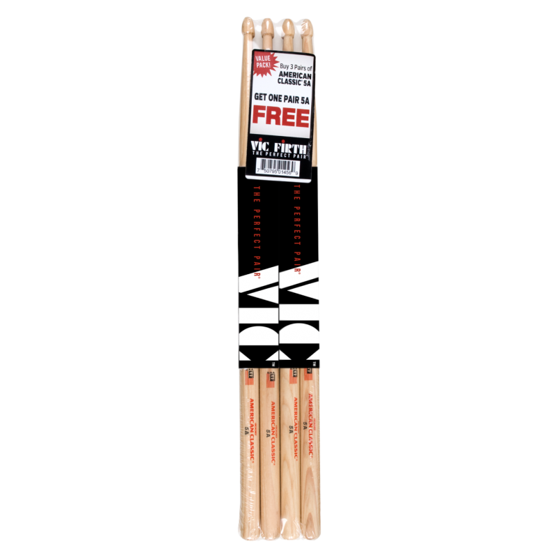 VIC FIRTH Value Pack VFP5A3-5A Pałki perkusyjne 5A 4 pary 4-Pack - 1 - Pałki perkusyjne - Linia American Classic łączy w sobie t