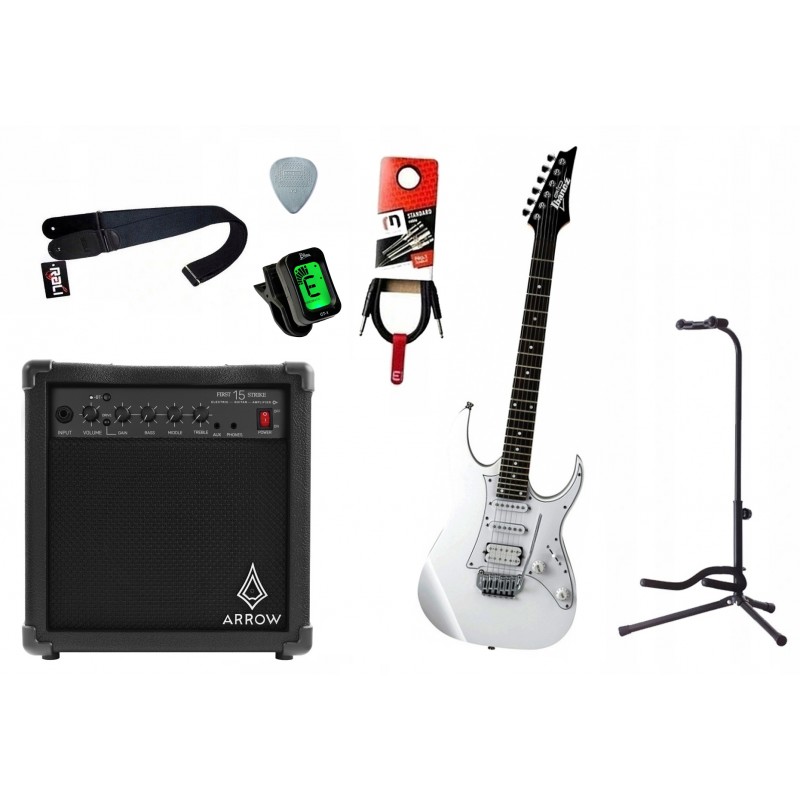 Gitara elektryczna Ibanez GRG140-WH + wzmacniacz 15W + kabel  w zestawie