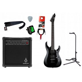 Gitara elektryczna LTD MH-10 KIT BLK Black + wzmacniacz 15W + kabel  w zestawie