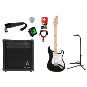 Gitara elektryczna Corona CLASSIC ST M-BLK + wzmacniacz 15W + kabel  w zestawie