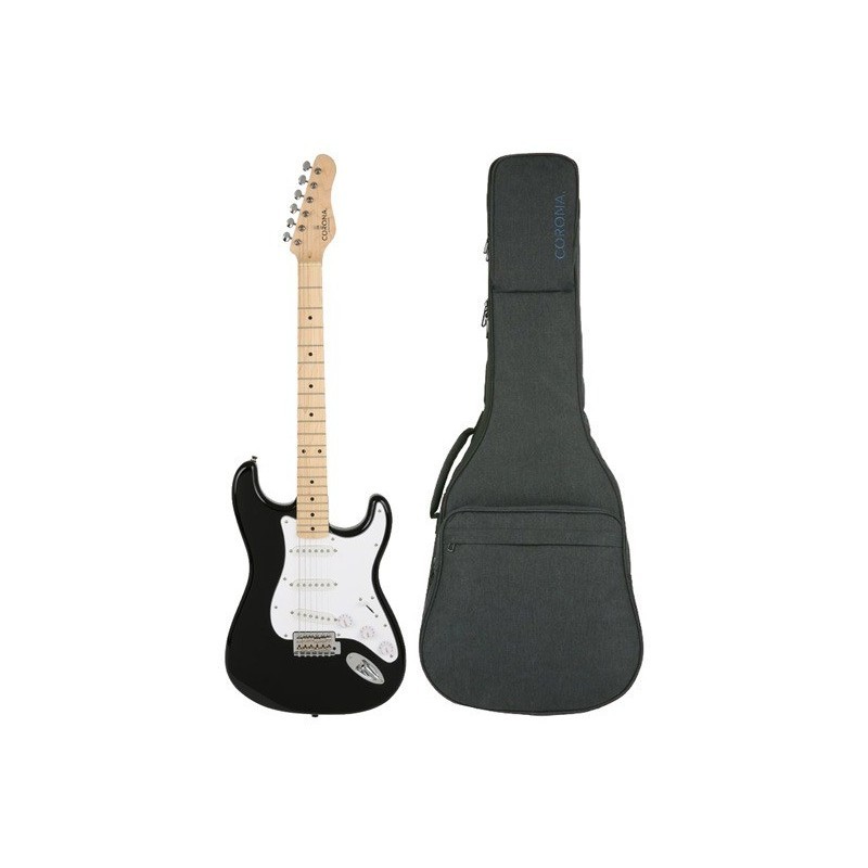 Gitara elektryczna Corona CLASSIC ST M-BLK + wzmacniacz 15W + kabel  w zestawie