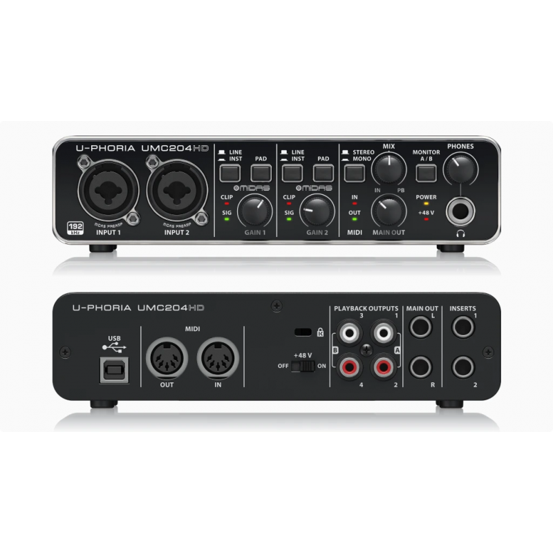 Behringer U-PHORIA UMC204HD - interfejs USB - 4 - Interfejsy audio - Behringer UMC204HD to interfejs audio USB, idealny do nagry