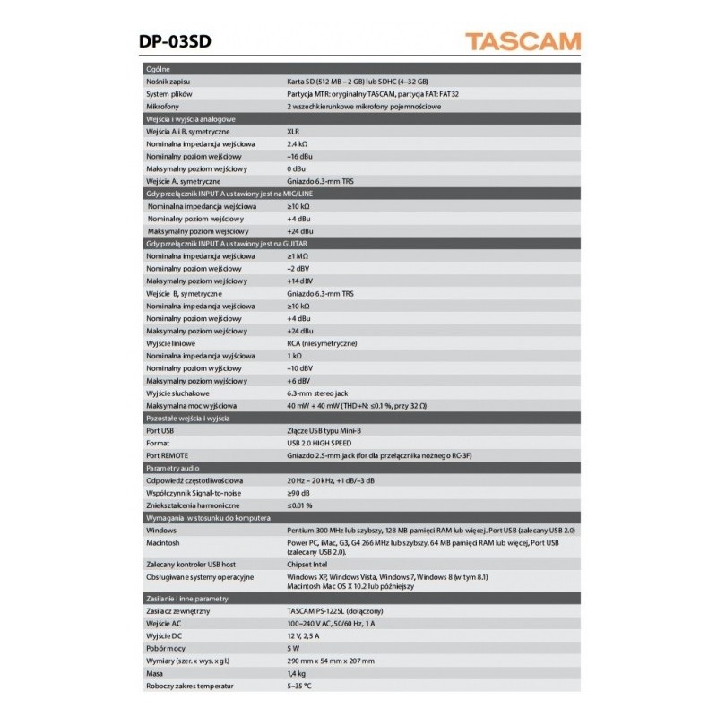 TASCAM DP-03SD - rejestrator, portastudio