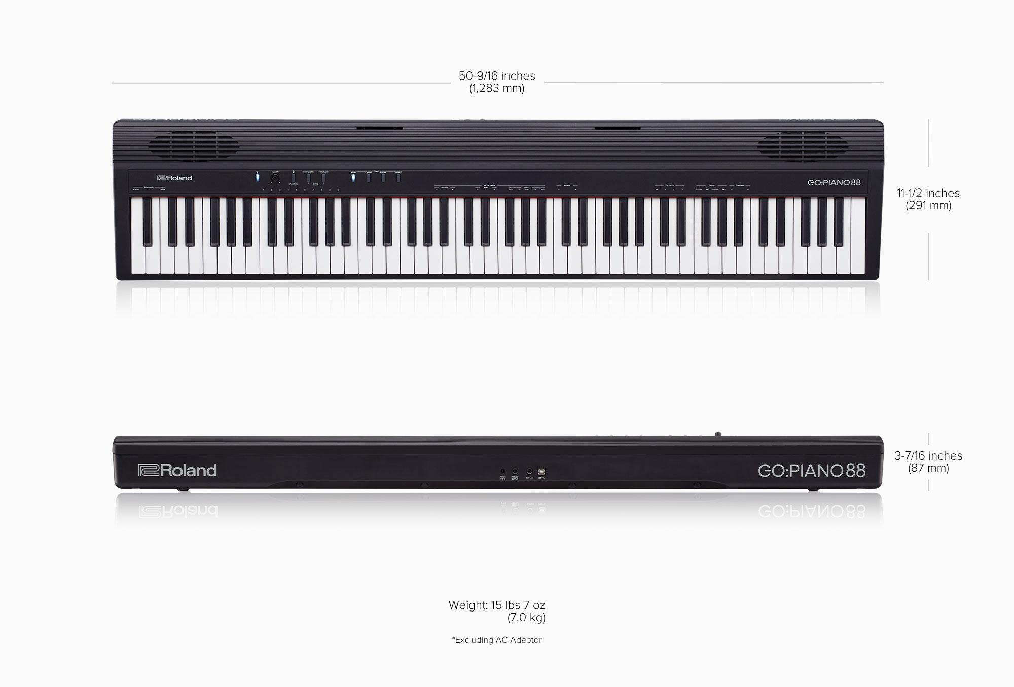 Roland GO:PIANO 88: wymiary instrumentu