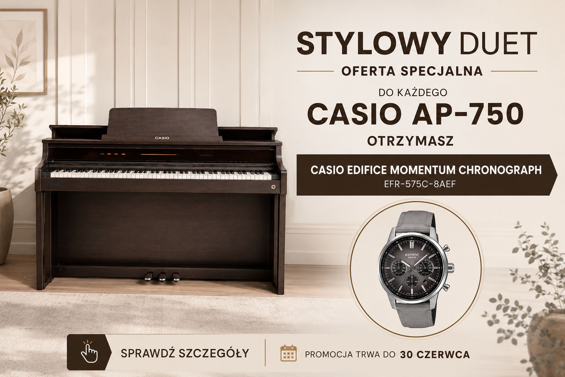 Promocja CASIO w naszym sklepie: kup pianino cyfrowe i odbierz kultowy zegarek CASIO za 1 zł